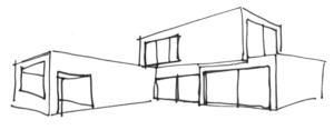 Dibujo a mano de vista de vivienda unifamiliar